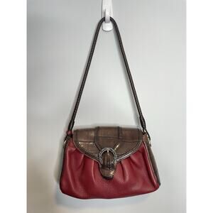 Brighton Red Pebbled Leather Brown Croc Embossed Shoulder Purse